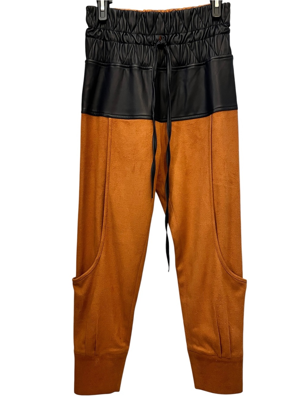 Unique Two-Tone Black & Brown Faux-Leather Waist Joggers by a.neimeyer size 36